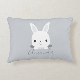 Gray Cute Little Bunny Rabbit met aangepaste naam Accent Kussen