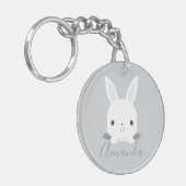 Gray Cute Little Bunny Rabbit met aangepaste naam Sleutelhanger (Voorkant Links)