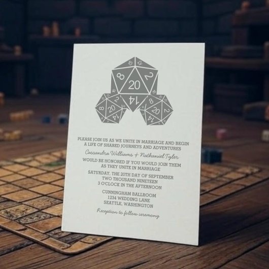 Gray D20 Dice Mariage Invitation