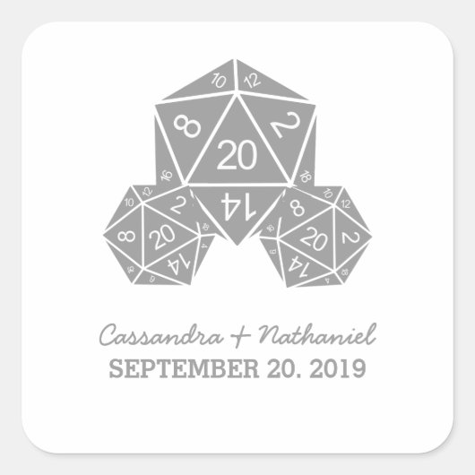 Gray D20 Dice Wedding Stickers (Voorkant)