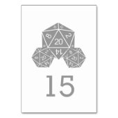 Gray D20 Dice Wedding Table Kaart (Achterkant)