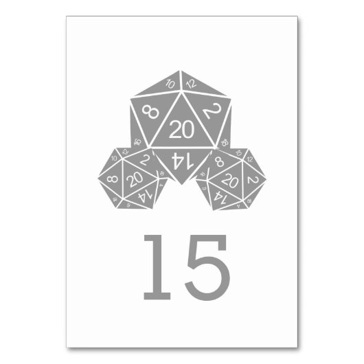Gray D20 Dice Wedding Table Kaart (Voorkant)