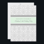 Gray Damask 70th Birthday Party Invitations<br><div class="desc">Personnalisé 70e anniversaire invitations à des fêtes dans élégante brune pastel vert menthe,  gris et blanc classique damas fleuris motif vintage. Ajoutez votre nom et vos coordonnées pour une invitation unique et élégante à la fête d'anniversaire.</div>