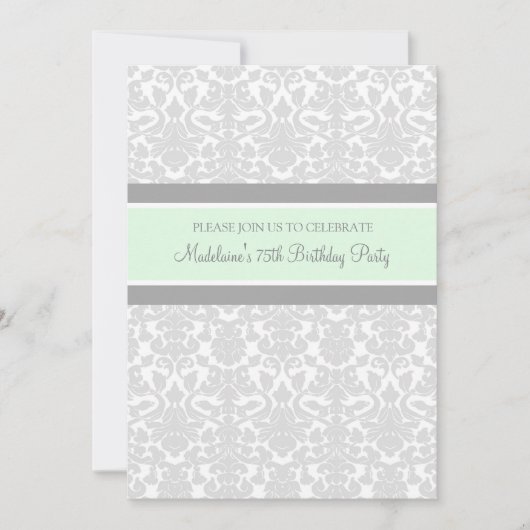 Gray Damask 75th Birthday Party Invitations (Devant)