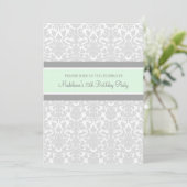 Gray Damask 75th Birthday Party Invitations (Debout devant)