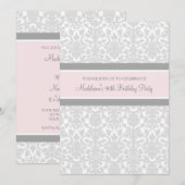 Gray Damask 90th Birthday Party Invitations Kaart (Voorkant / Achterkant)