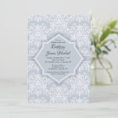 Gray Damask Baptême Invitation (Debout devant)