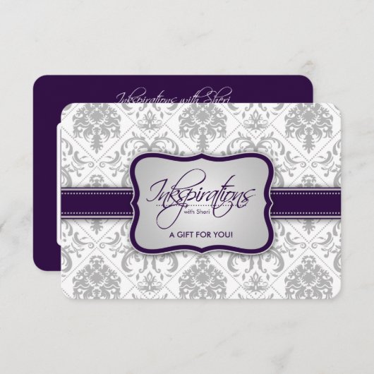 Gray Damask en Eggplant Paars Cadeaubon (Voorkant / Achterkant)