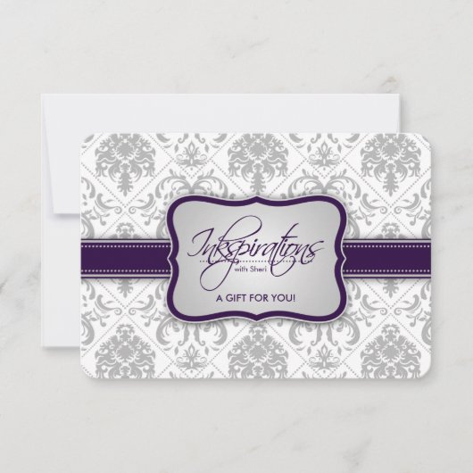 Gray Damask en Eggplant Paars Cadeaubon (Voorkant)