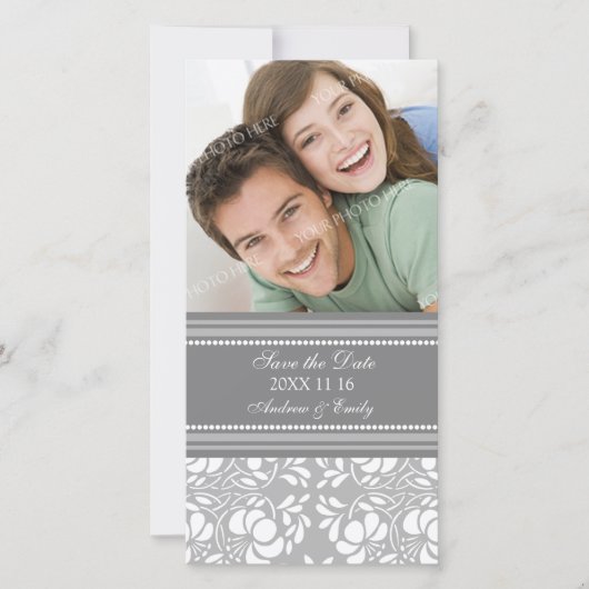Gray Damask Enregistrer la date Mariage Cartes pho (Devant)