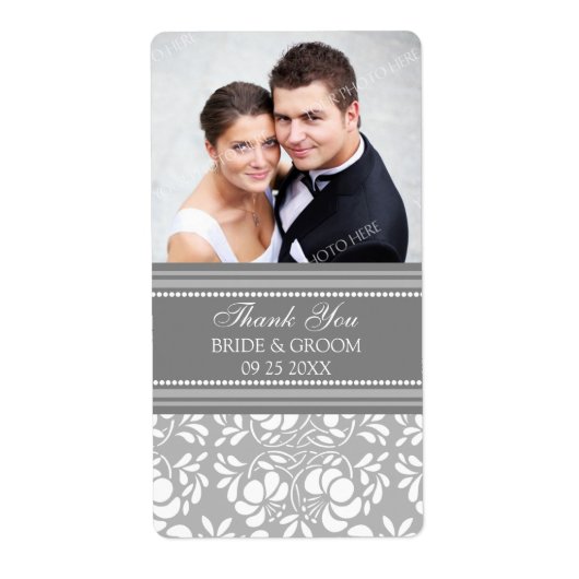 Gray Damask Foto Wedding Labels (Voorkant)