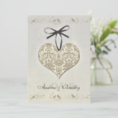 Gray Damask Heart Wedding Invitation Kaart (Staand voorkant)