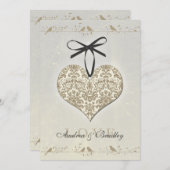 Gray Damask Heart Wedding Invitation Kaart (Voorkant / Achterkant)