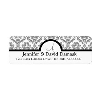 Gray Damask Monogram Labels