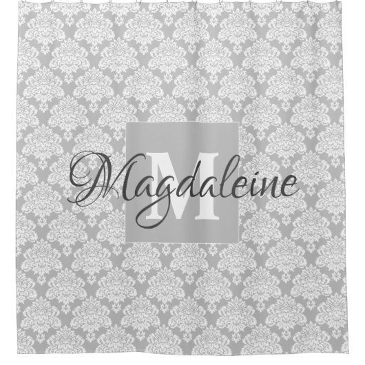 Gray Damask Monogramme rideau de douche (Devant)