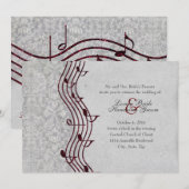 Gray Damask Musique rouge Élégante invitation à se (Devant / Derrière)