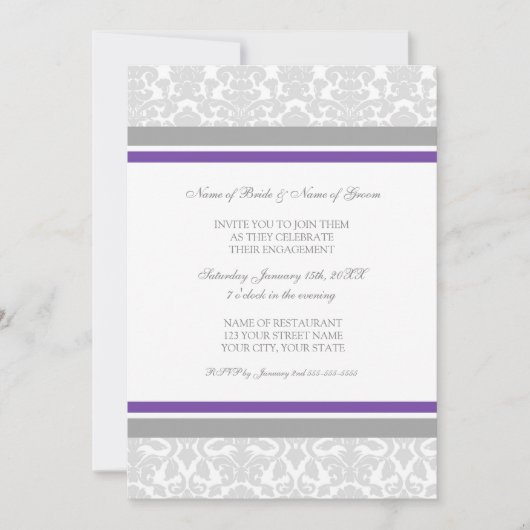 Gray Damask Photo Engagement Party Invitations (Devant)