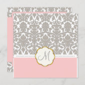 Gray Damask + Roze Accent Wedding Invitations Kaart (Voorkant / Achterkant)