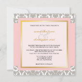 Gray Damask + Roze Accent Wedding Invitations Kaart (Achterkant)