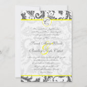 Gray Damask Swirls Bight Yellow Weduwuitnodiging Kaart (Voorkant)