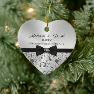 Gray Damask Wedding Jubileum Keramisch Ornament