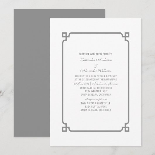 Gray Deco Chic Wedding Invitation (Devant / Derrière)
