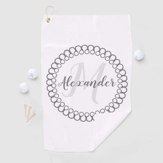 Gray Decorative Circle Monogram Golfhanddoek (Insitu)