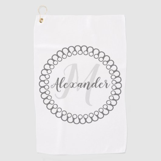 Gray Decorative Circle Monogram Golfhanddoek (Voorkant)