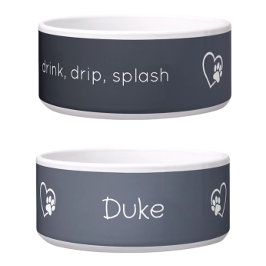 Gray 'drink drip splash' Dog Name Bowl Voerbakje
