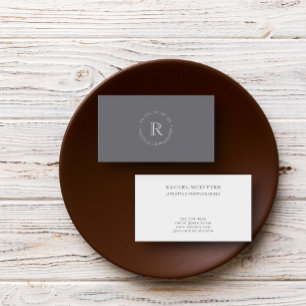 Gray Eenvoudig minimaal Elegant Rond Monogram Visitekaartje