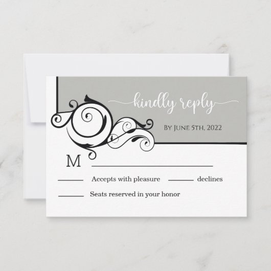 Gray Elegant Calligraphy Wedding RSVP Kaart (Voorkant)