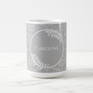 Gray Elegant Damask persoonlijke koffie Mok