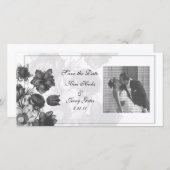 Gray Elegant Flower Wedding Photo Cards Save The Date (Voorkant / Achterkant)