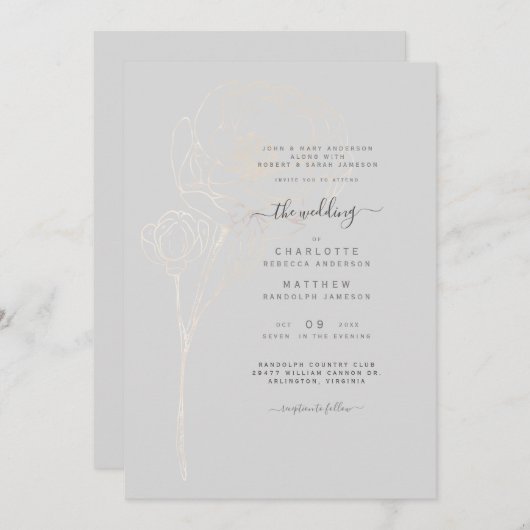 Gray Elegant Les Deux Définit Parents Faire-part d (Devant / Derrière)