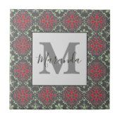 Gray Elegant Nordic Snowflake Winter Monogram Tegeltje (Voorkant)
