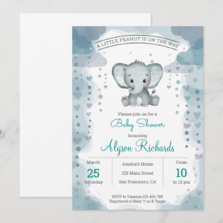 Gray Elephant Waterverf Baby shower Kaart