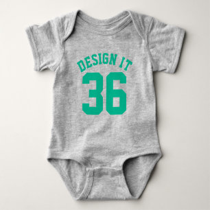 Gray & Emerald Green Baby   Sport Jersey Design Romper