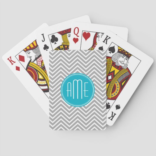 Gray en Aqua Chevron Pattern met modern monogram Speelkaarten (Achterkant)