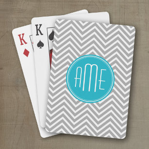 Gray en Aqua Chevron Pattern met modern monogram Speelkaarten