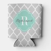 Gray en Aqua Moroccan Quatrefoil Monogram Blikjeskoeler (Voorkant)