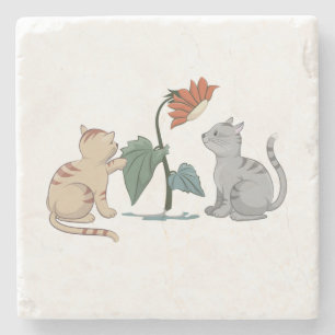 GRAY EN BEIGE CUTE KITTENT SPELEN MET ZONLOWER STENEN ONDERZETTER