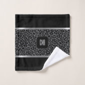 Gray en Black Wild Leopard Pattern met Monogram Bad Handdoek (Wasdoekje)