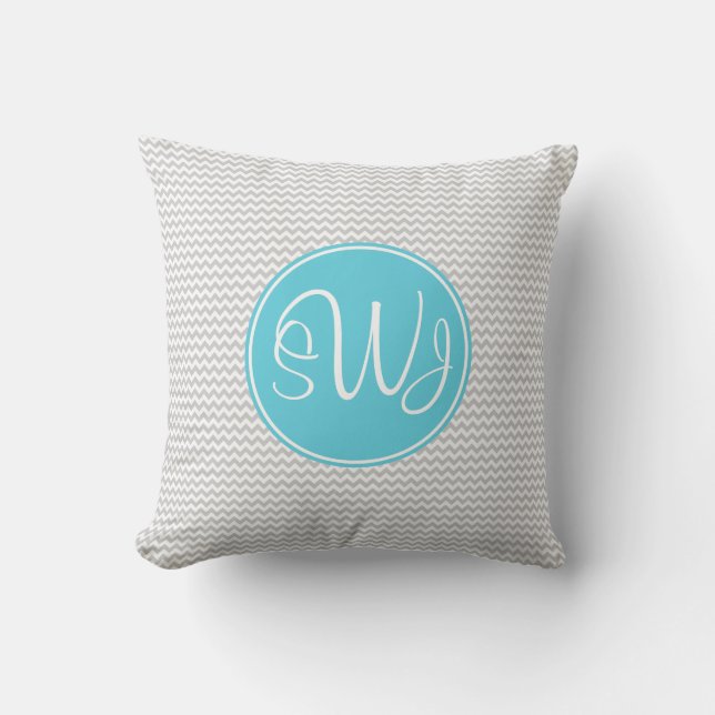 Gray en Blue Chevron Kussen (Voorkant)
