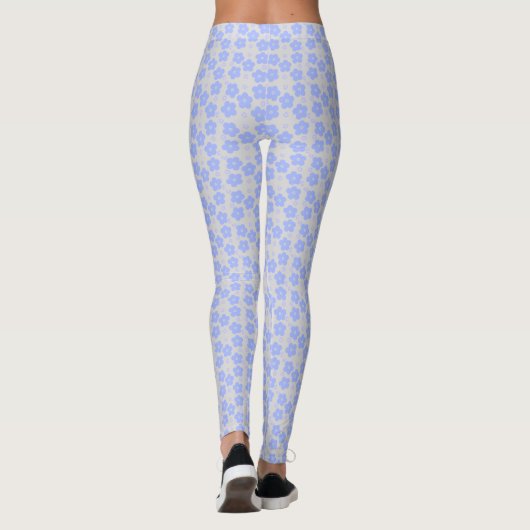 Gray en Blue Flower Pattern Leggings (Achterkant)