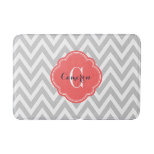 Gray en Coral Chevron Monogram Badmat