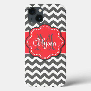 Gray en Coral Chevron Monogram Hoesje