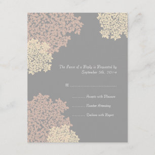 Gray en Cream Queen Anne's Lace Wedding RSVP Kaartje