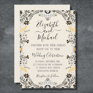 Gray en Gold Rustic Mexican Floral Wedding Kaart
