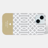 Gray en Gold Trellis Heart Monogram Case-Mate iPhone Case (Achterkant (horizontaal))