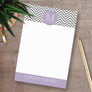 Gray en Lavendar Chevrons met Custom Monogram Post-it® Notes